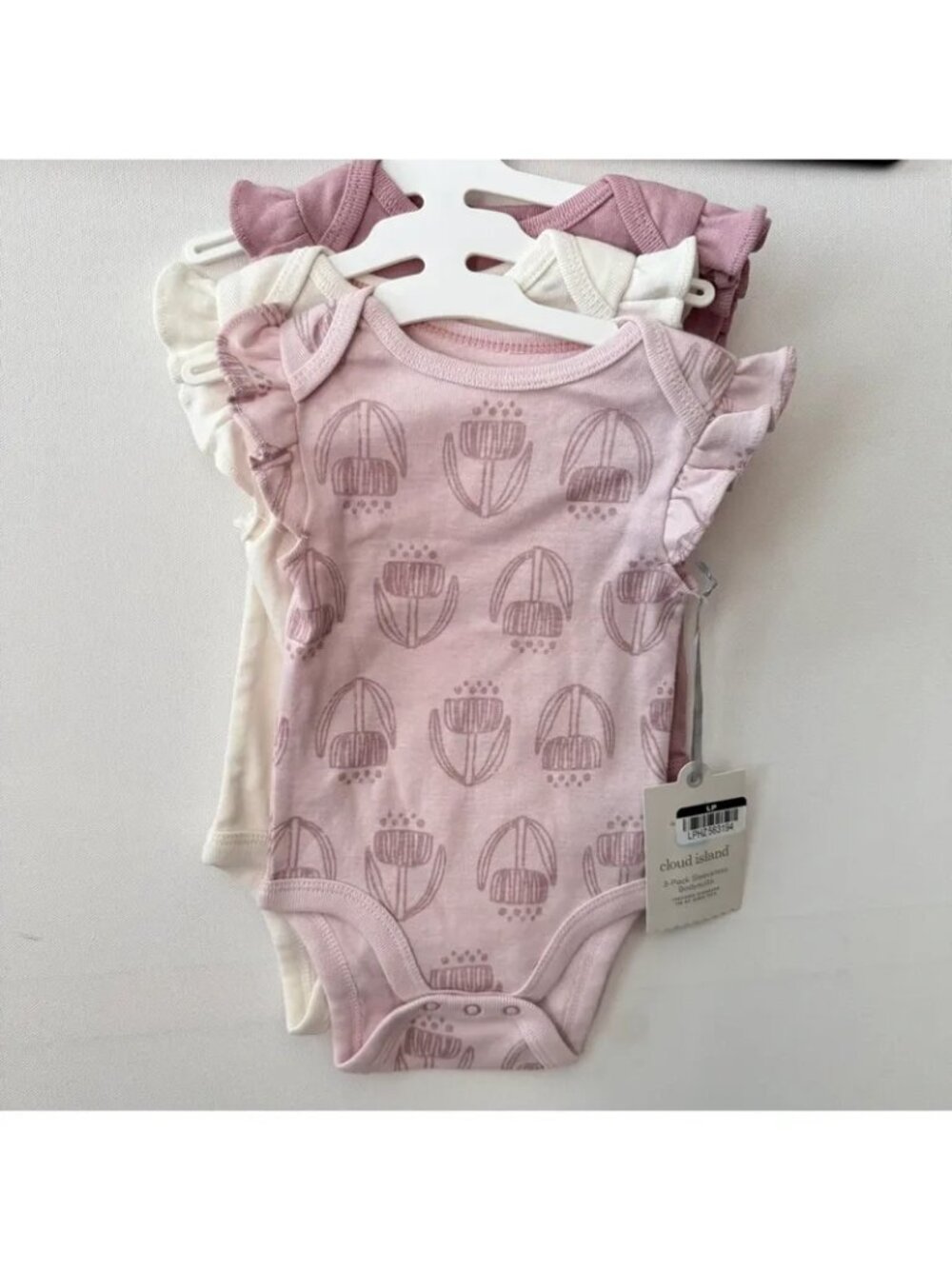 Cloud Island Girls 3 pack Sleeveless Bodysuits Size 0-3 Months